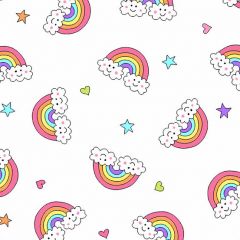 Patchwork Cotton Fabric - Believe - Flying Rainbows White