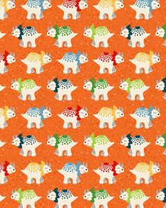 Patchwork Cotton Fabric - Dino Friends - Triceratops Orange