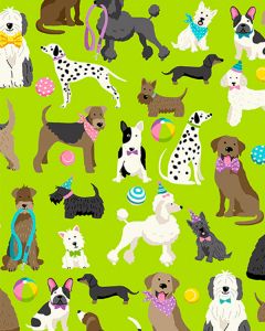 Patchwork Cotton Fabric - Furry Friends - Dogs Green