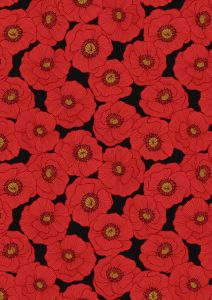Patchwork Cotton Fabric - Poppies - Large Poppy on Black