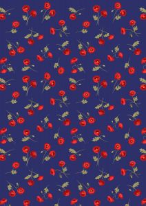 Patchwork Cotton Fabric - Poppies - Little Poppy on Blue