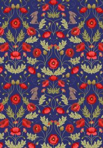 Patchwork Cotton Fabric - Poppies - Poppy & Hare on Blue