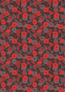Patchwork Cotton Fabric - Poppies - Shadow Poppy on Black
