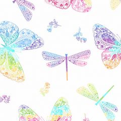 Patchwork Cotton Fabric - Rainbow Garden - Rainbow Butterflies White