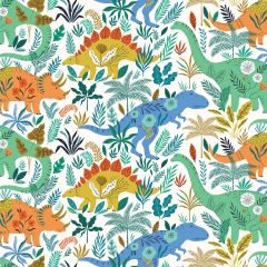 Patchwork Cotton Fabric - Roar - Dino Jungle White