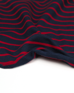 Stripe Cotton French Terry Fabric - Red on Navy