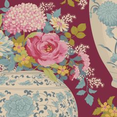 Tilda Patchwork Cotton Fabric - Chic Escape - Flower Vase Maroon