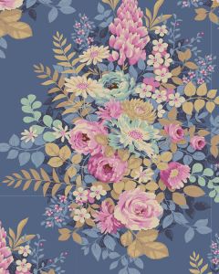 Tilda Patchwork Cotton Fabric - Chic Escape - Whimsy Flower Blue