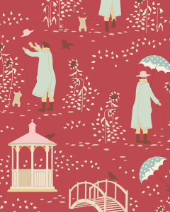 Tilda Patchwork Cotton Fabric - Windy Days - Windy Walk Dusty Red