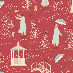 Tilda Patchwork Cotton Fabric - Windy Days - Windy Walk Dusty Red