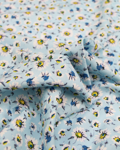 Viscose Challis Lawn Fabric - Daisy Meadow Blue
